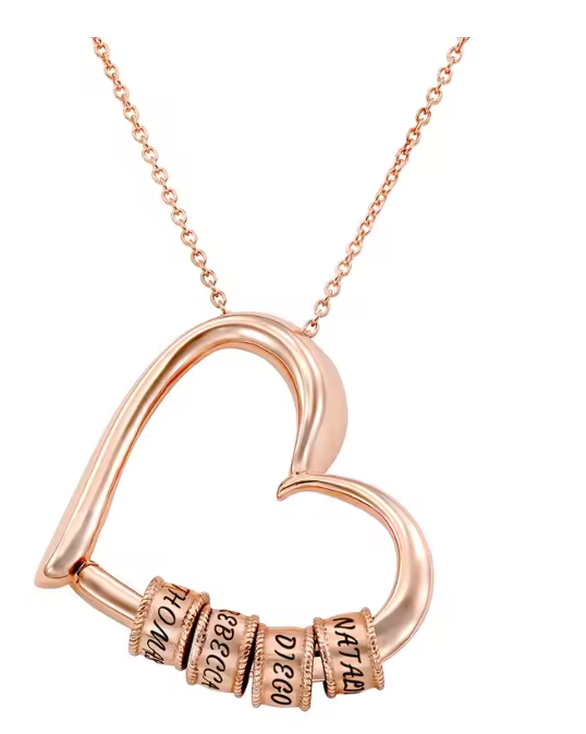 Silver heart necklace with engraved name beads BondBeads UAE